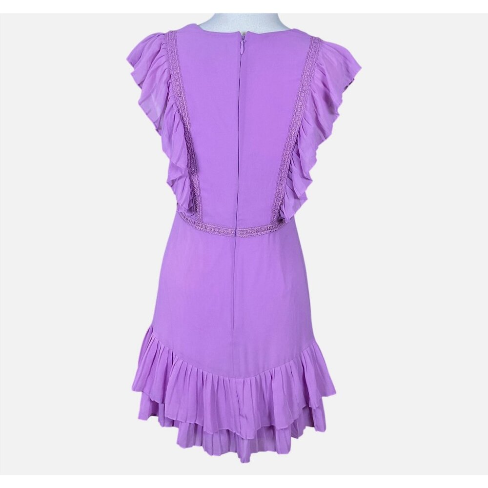 BCBGMAXAZARIA Sleeveless Pleated Lined V-Neck Ruffled Sheath Dress 8 - Picture 7 of 11